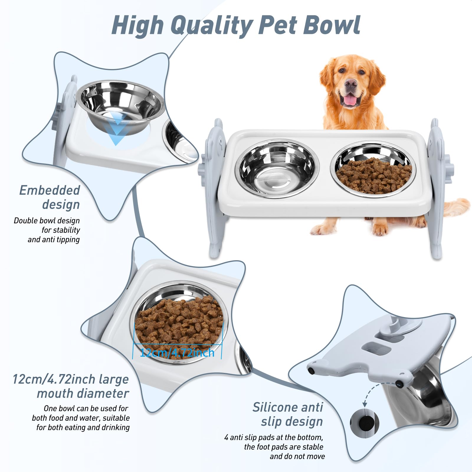 Raised dog Bowl, elevated dog bowls 3-Level Adjustable, dogs Feeding Station, 2 Stainless Steel Pet Bowl - Image 3