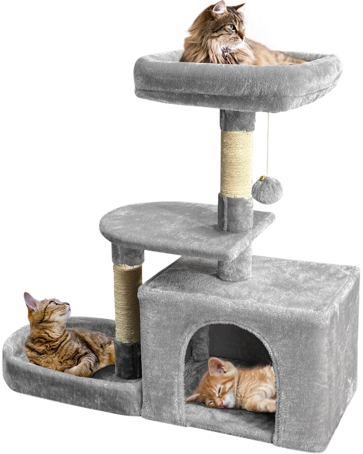 Cat Tree Tower, 31 Inch Cat Tower with Scratching Post, Cat Condo, Dangling Ball, and Soft Bed for Small and Medium Cats to Play and Sleep, Sturdy Unique Cat Tree Tower for Indoor Cats (Light Grey)