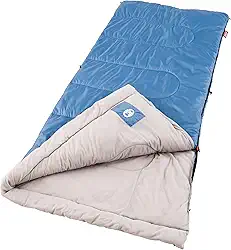 Coleman Sun Ridge Saco de dormir para clima frio de 4,4 °C, saco de dormir leve para adultos com acabamento macio e tubo de corrente de ar, lavável na máquina