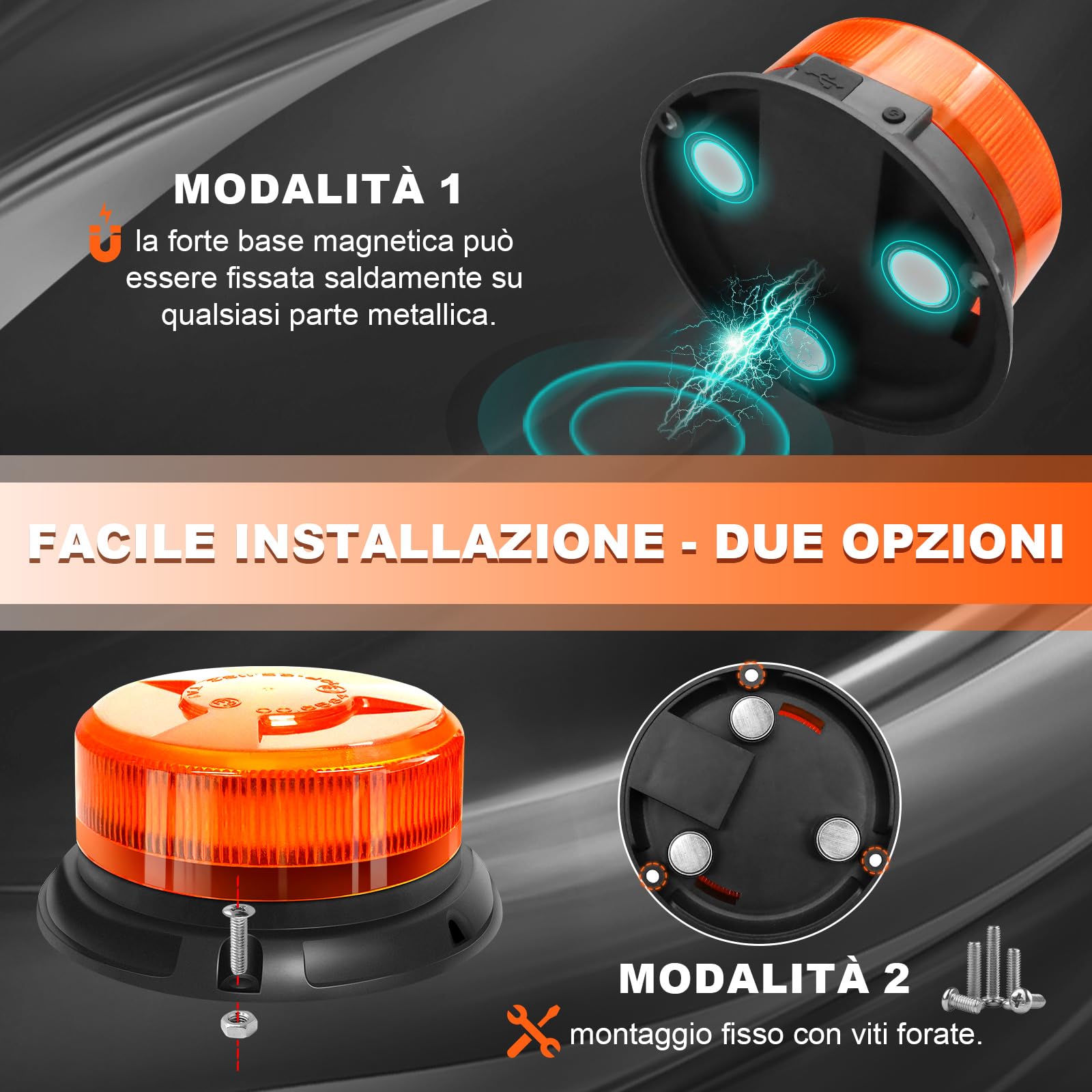AnTom Luce LED stroboscopica lampeggiante di emergenza batteria Con telecomando,12V-24V 9 Modalità con 3m Cavo Alimentazione e USB cavo di ricarica Lampeggiante Auto per trattori golf UTV