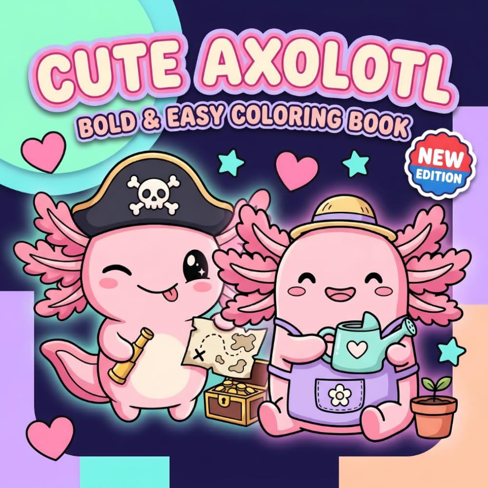 Cute Axolotl Coloring Book: A Fun and Easy Activity Collection With Over Sixty Adorable Illustrations for Stress Relief and Creative Expression