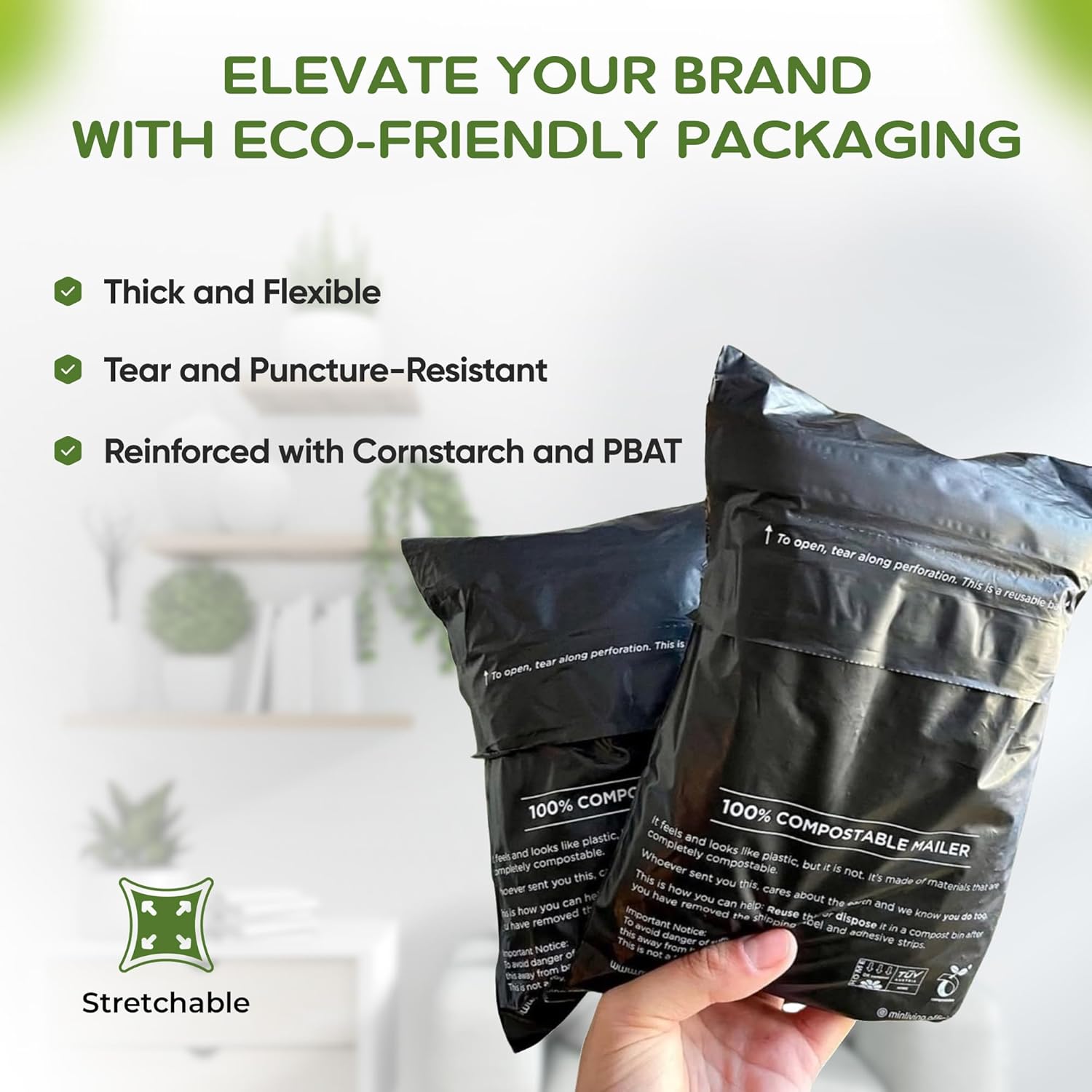 Plant-Based Shipping Mailers 6x9 inch - Package Envelopes, Double Sealing Poly Mailers, Strong Mailing Pouches For Small Business, Clothing Shipments, Easy Instructions - 100 Pack
