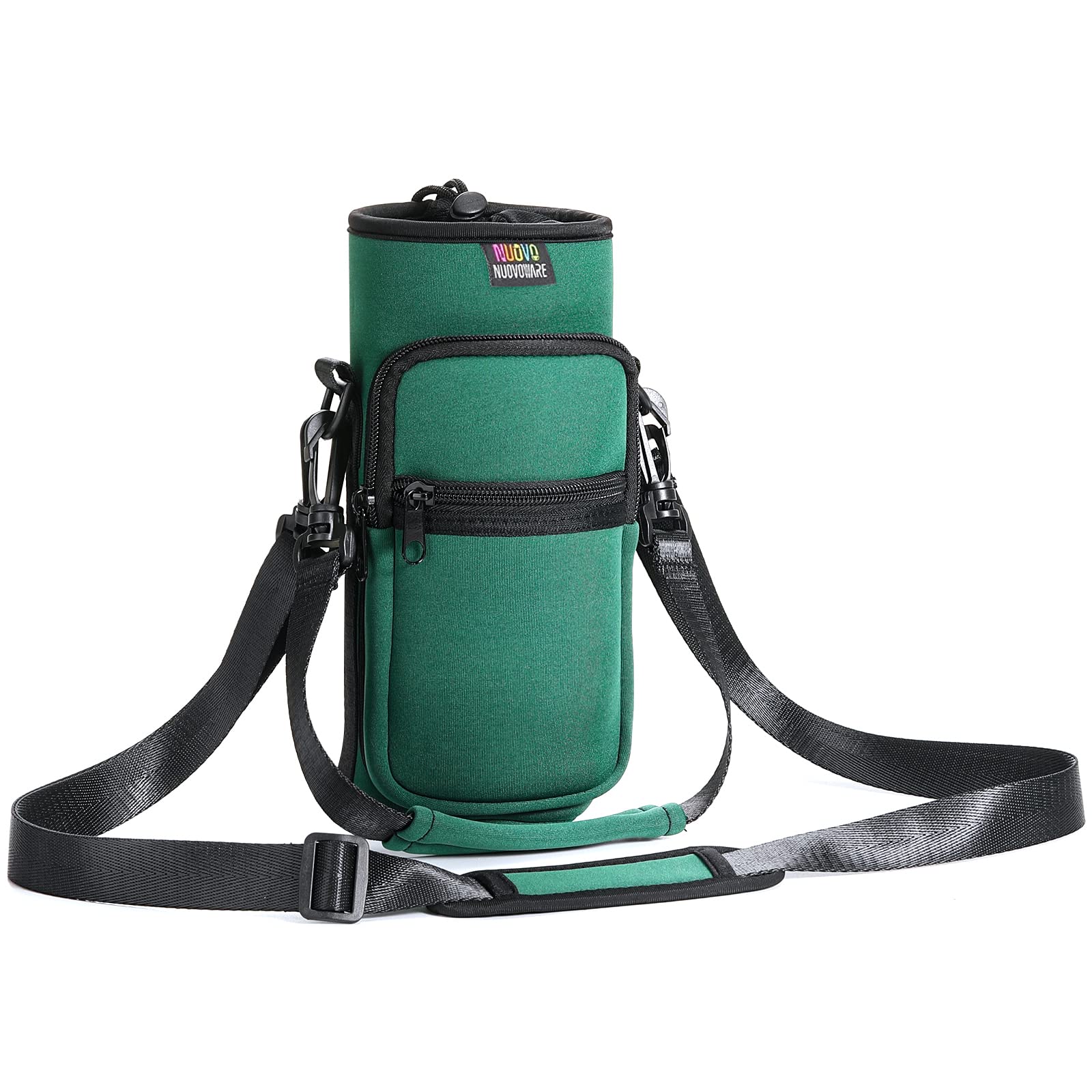 Nuovoware Water Bottle Carrier Bag, 750ml Bottle Pouch Holder, Adjustable Shoulder Hand Strap 2 Pocket Sling Neoprene Sleeve Sports Accessories for Hiking Travelling Camping, Blackish Green โ image 1