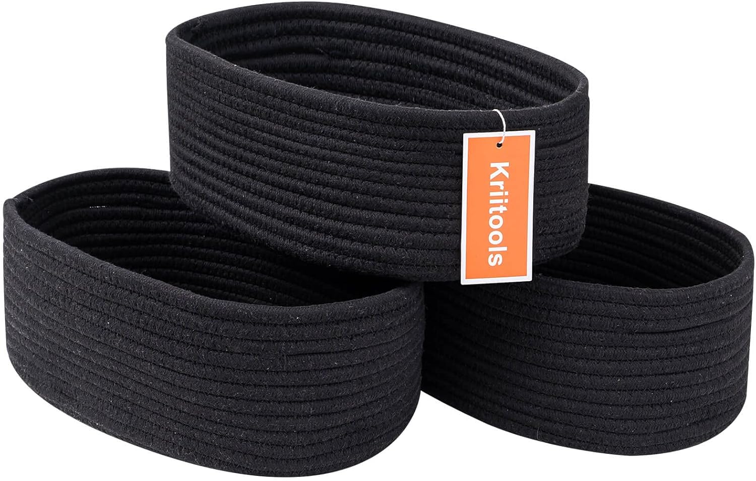 (Similar item). Shelf Storage Baskets for Organizing|Cute Basket for Closet&Blanket Storage|Small Woven Baskets to Store Toys,Books,etc.-13x8.66x5.11’’ Cotton Rope,Stylish,Oval 3 Packs Black Black 13x8.66x5.11 inches