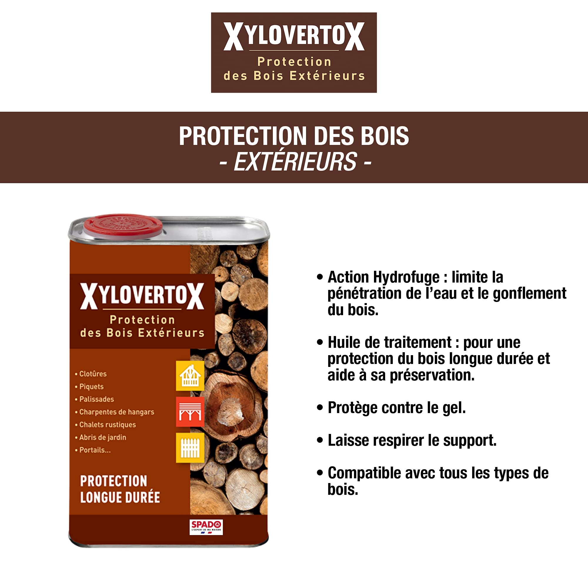 XYLOVERTOX - Huile de protection & traitments des bois extérieurs - Action hydrofuge - Longue durée - 2L - Fabrication française