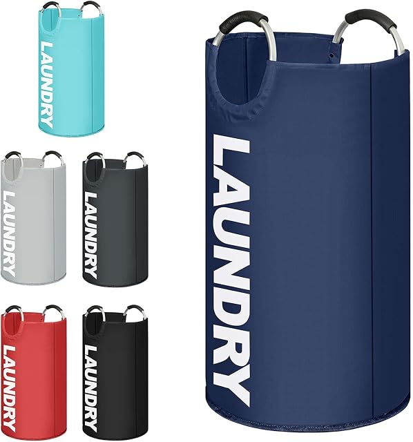 K-ONE Modern Style Collapsible Fabric Large Laundry Basket, Hamper, Foldable Clothes Bag, Folding Washing Bin 6 Colors available 82L (Blue)