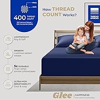 Vista 2 de THREAD SPREAD Juego de 2 fundas de almohada de 100 % algodón tamaño estándar/Queen, 400 hilos, ultra suaves y frescas de tejido satinado