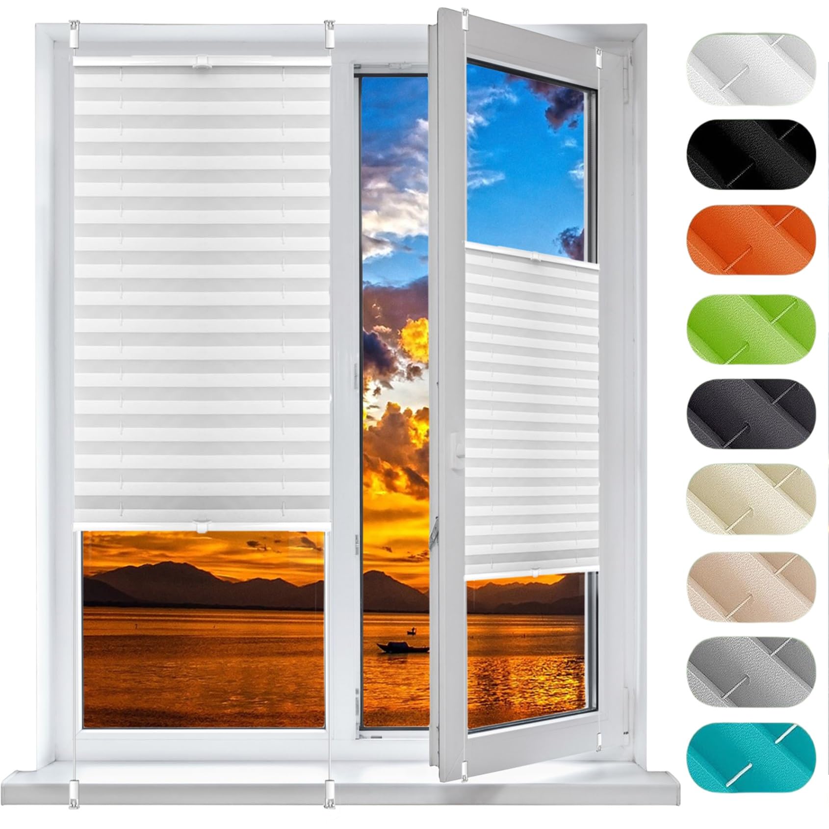 No Drill Blinds Instant Temporary Blinds 66 x 75 cm (W x H), No Drilling, Translucent, Crushed Look, No Drill Blinds Pleated Fabric Blind, Temporary Door Blinds, for Window Door, White