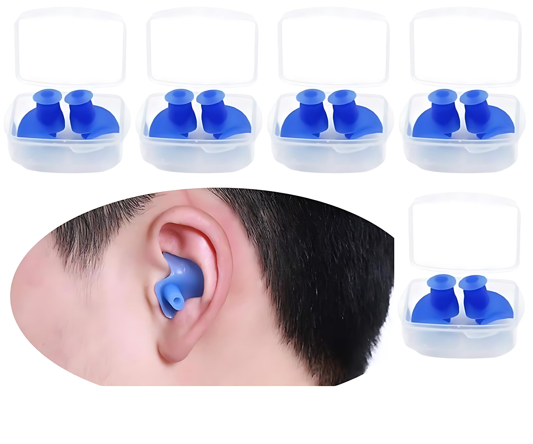Reusable Silicone Earplugs, 5 Pairs Noise-Reduction Ear Plugs for Sleeping, Swimming, Concerts, Airplanes, Travel & Work