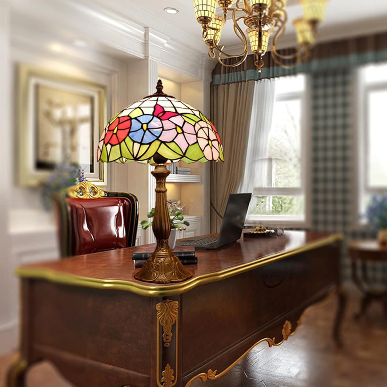 ステンドグラスのテーブルランプベッドサイドランプヨーロッパスタイル