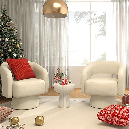 Miniatura 8 de Bonzy Home Silla giratoria de barril de terciopelo, sillón giratorio de 360 grados para sala de estar, dormitorio, sala de recepción, 1 paquete,