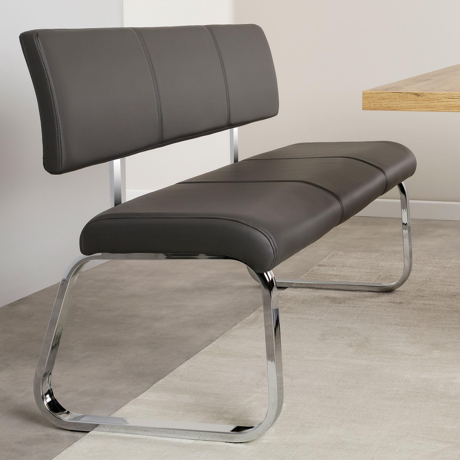 IDIMEX Banc Design Vilas siège avec 3 Places, Banquette au piètement chromé et Dossier au revêtement synthétique Gris