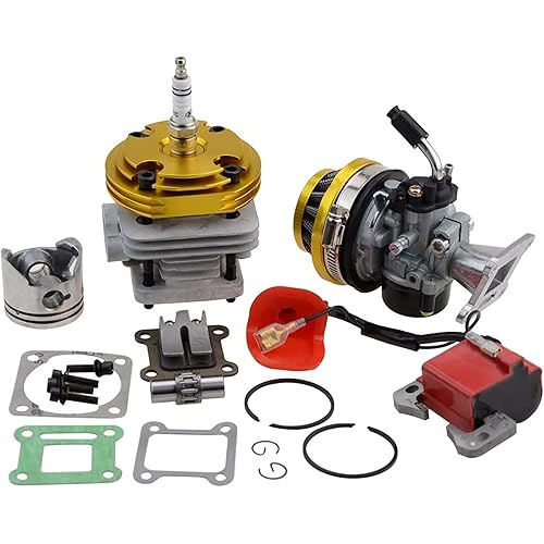 GOOFIT 44mm Cylinder Carburetor Air Filter Ignition Coil Set Big Bore 53cc 54cc Top Kit of Piston for 47cc 49cc 2-Stroke Engine Pocket Bike Atv Quad Motocyle Yellow