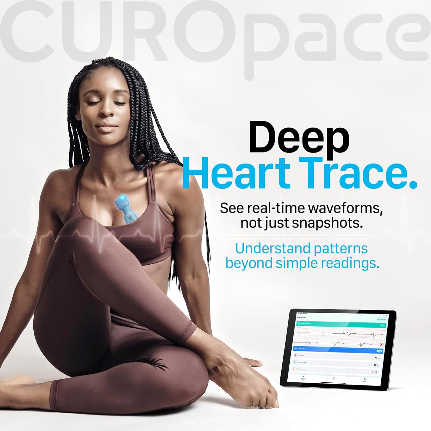 CUROPACE Wearable Wellness Patch – Ultra-Thin Chest Sensor for Continuous Heart Rate, Respiratory Rate & Skin Temperature Tracking with Smartphone App.Ultra-Thin Comfortable Health & Activity Sensor.