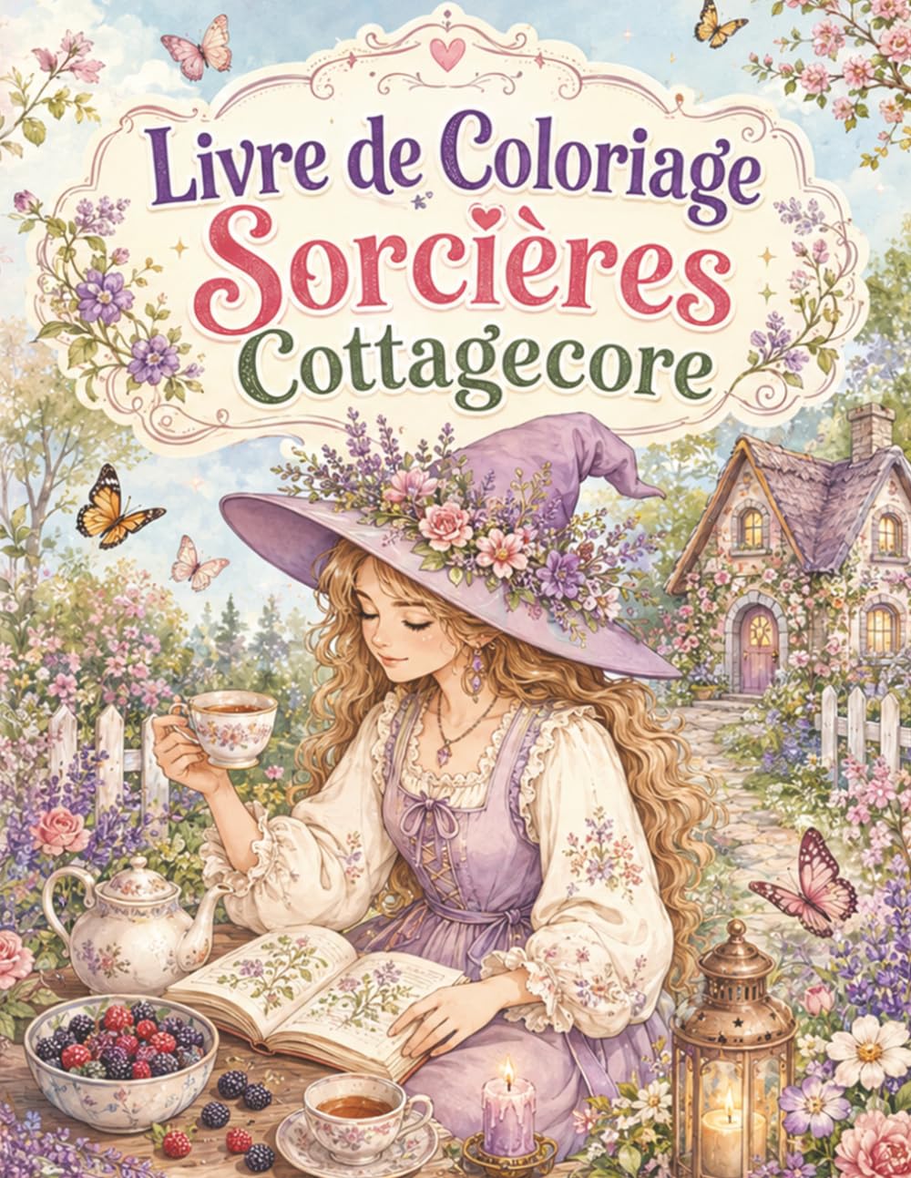 Livre de Coloriage Sorcières Cottagecore: Voyage créatif entre forêt mystérieuse, thé, lanternes, animaux familiers et artisanat rustique