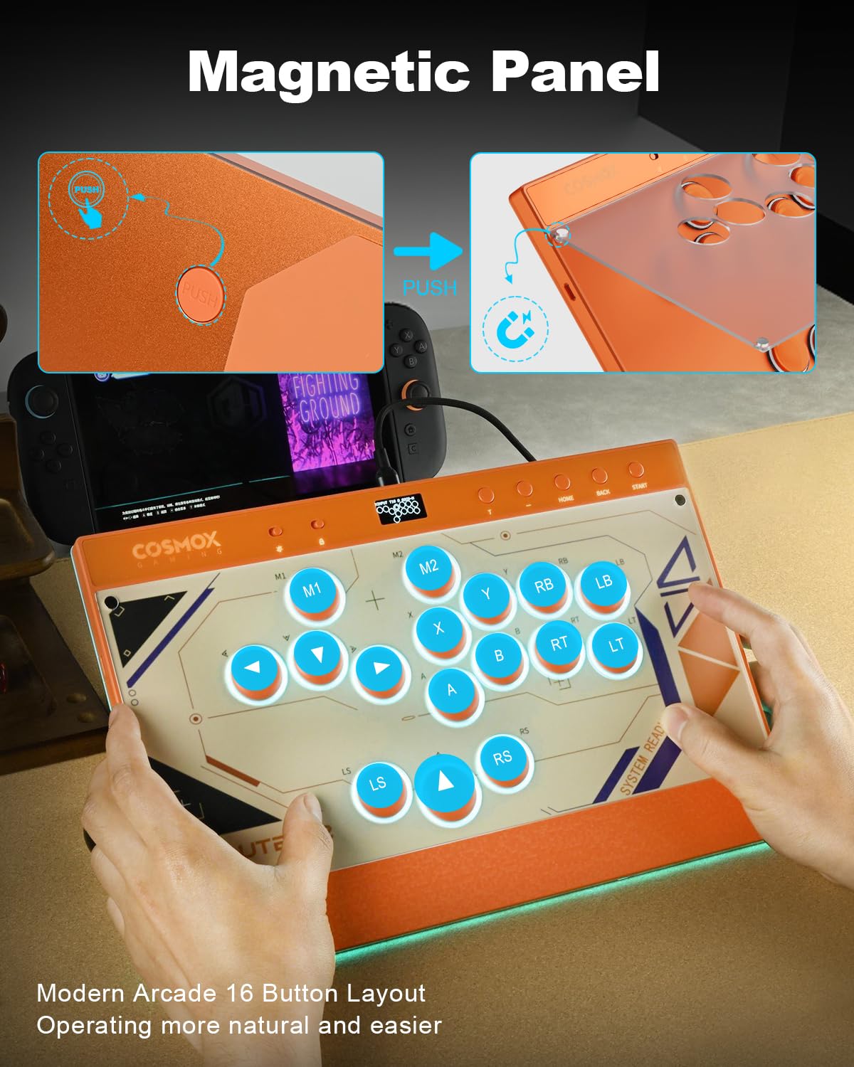 Leverless Controller Arcade Stick: Magnetischer, hebelloser Arcade-Stick mit RGB-Felgen, Premium-Haute42 C16 Arcade-Controller für PC/PS4/Switch-Spiel mit Sperrtaste, unterstützt Hot Swap und