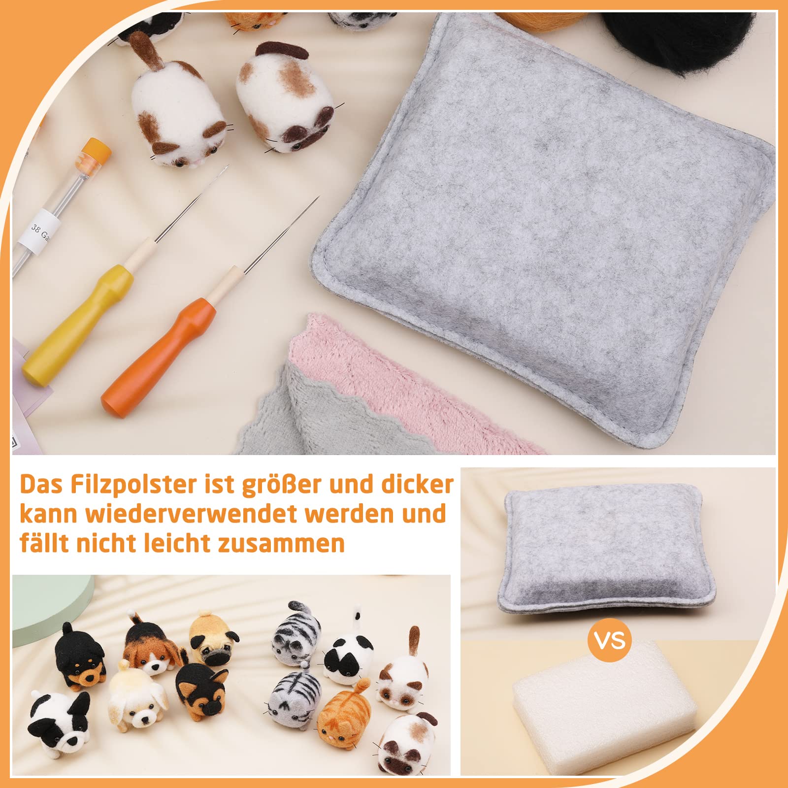 Doxiru Juego de fieltro punzonado de 12 piezas, fabricación de animales, juegos de fieltro punzonado con instrucciones de fieltro, decoración del hogar, regalo de cumpleaños