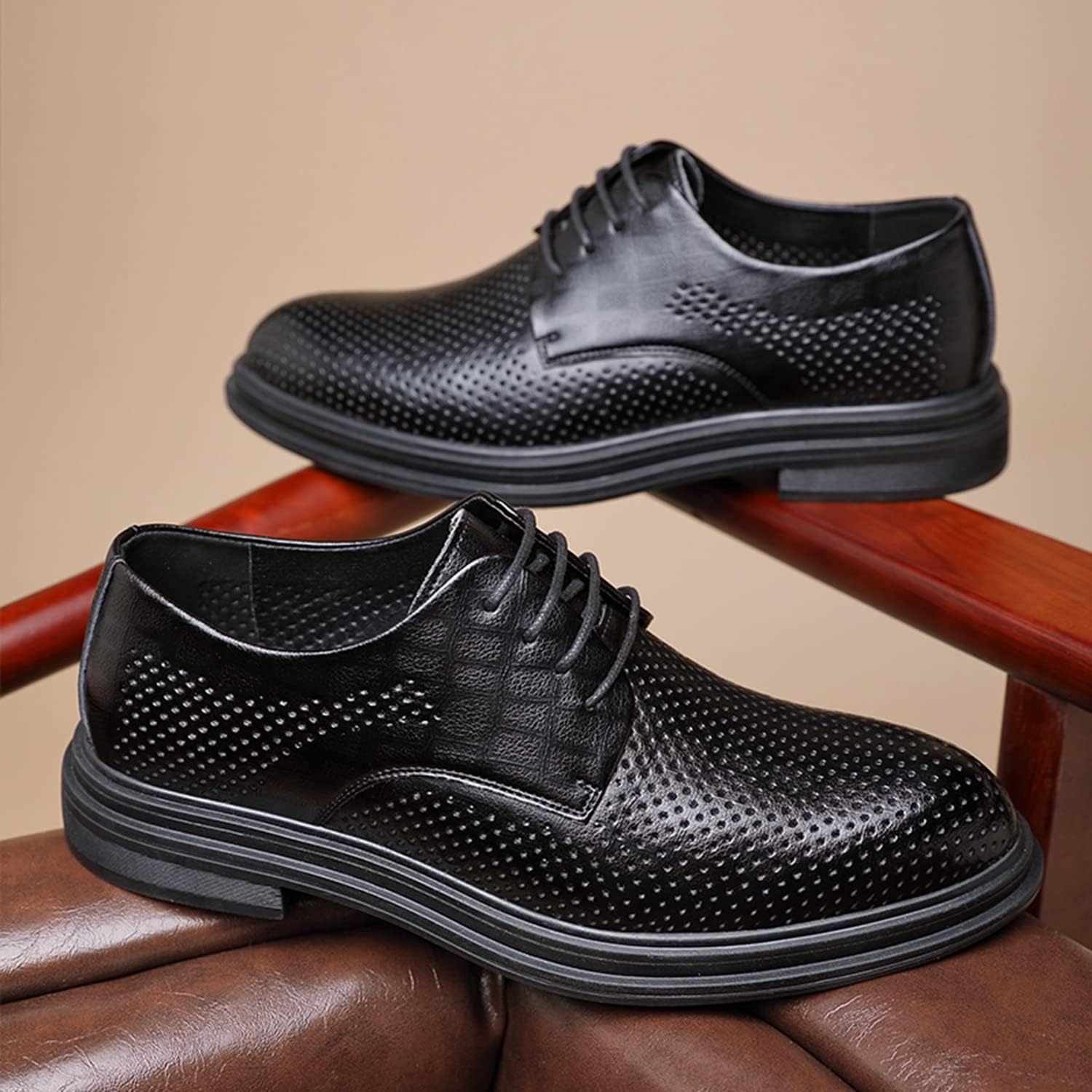 [J-WEWIN] ビジネスシューズ シークレットシューズ メンズ しーくれっとしゅーず 本革 夏用 メッシュ加工 身長6cmUP