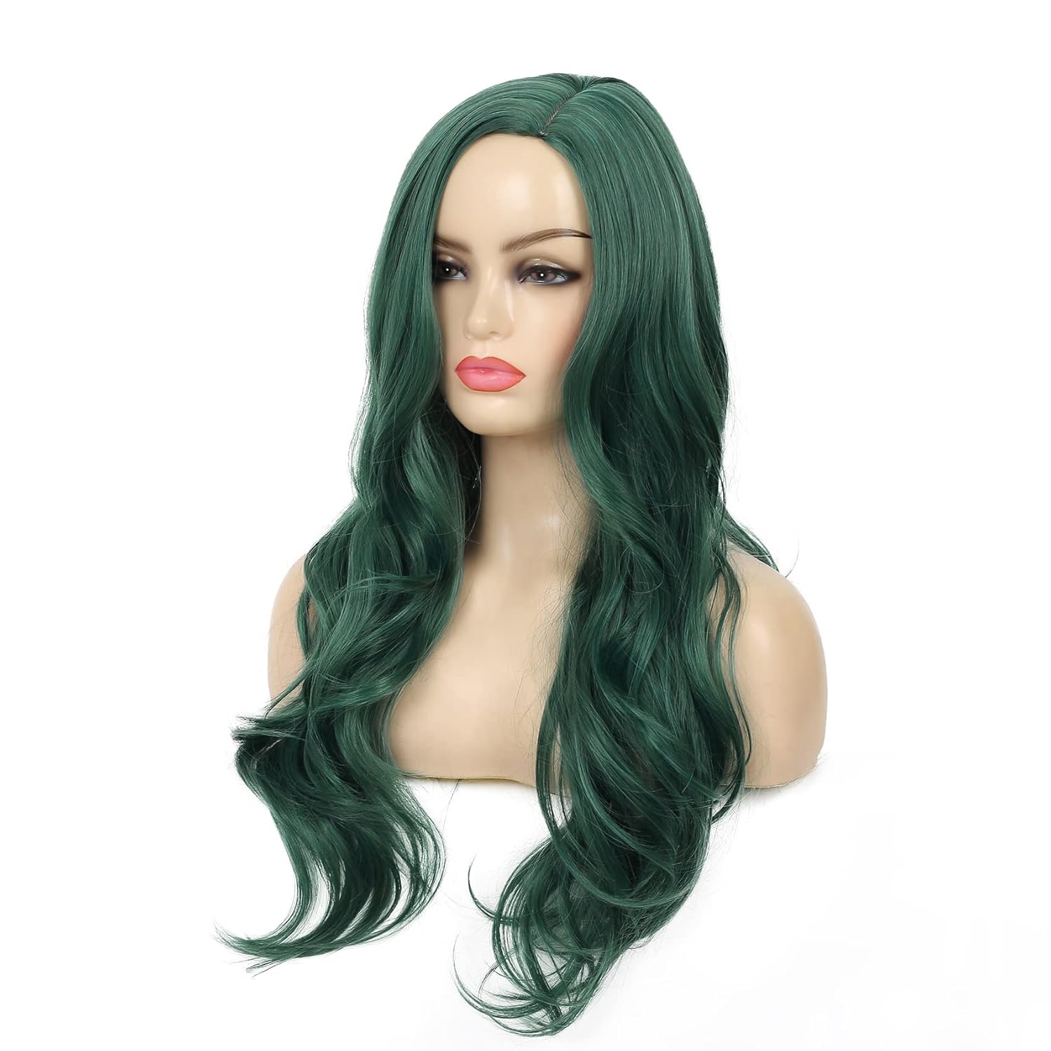 Drak Green Wig Long Curly Wavy for Women Side Part Pine Green Synthetic Natural Looking Halloween Party Cosplay Wigs - Image 3