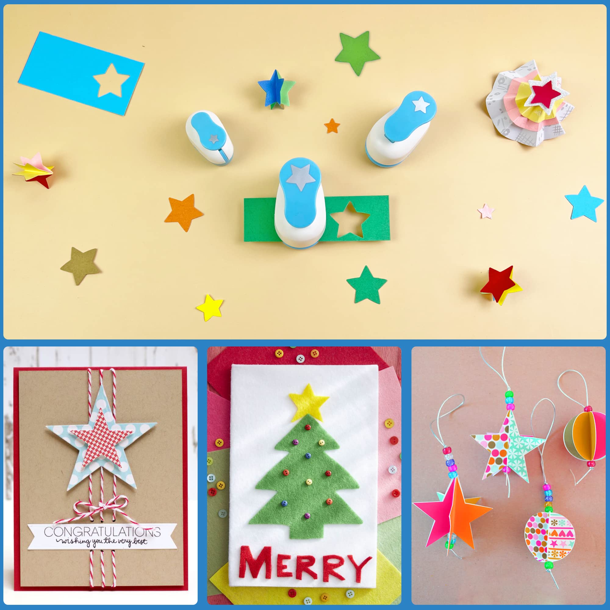 Ecohu Juego de 3 perforadoras de papel de estrella de 0.3 pulgadas / 0.63 pulgadas / 1 pulgada, perforadoras para álbumes de recortes, manualidades, diseño para suministros de oficina, fabricación de