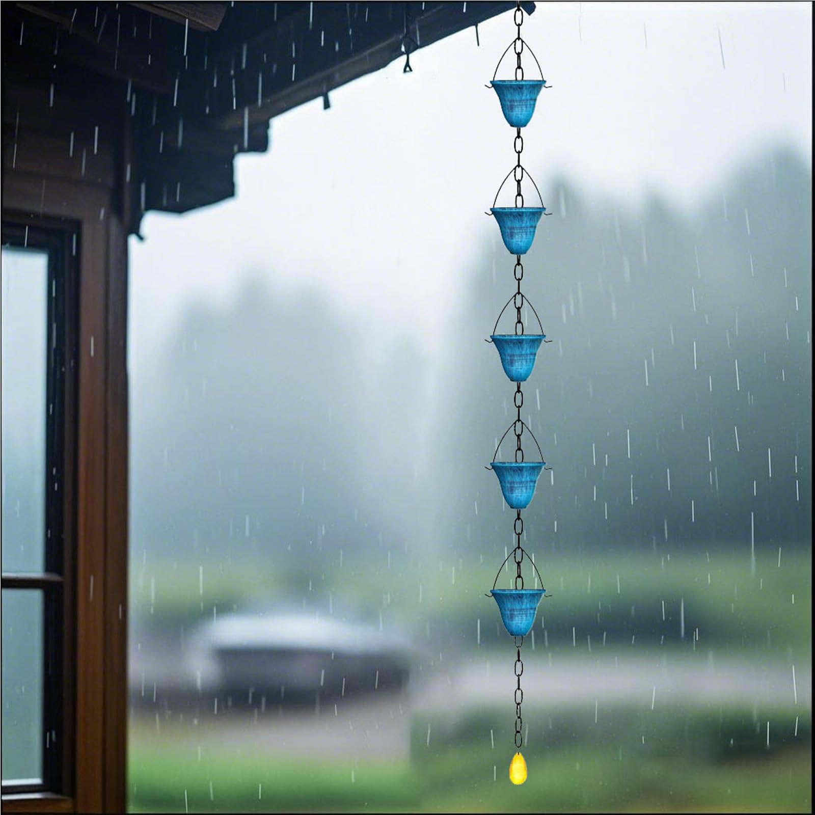Cadena de lluvia decorativa con 5 elegantes vasos para terraza de jardín y drenaje de tejado, 121,5 cm, cadena de lluvia de metal