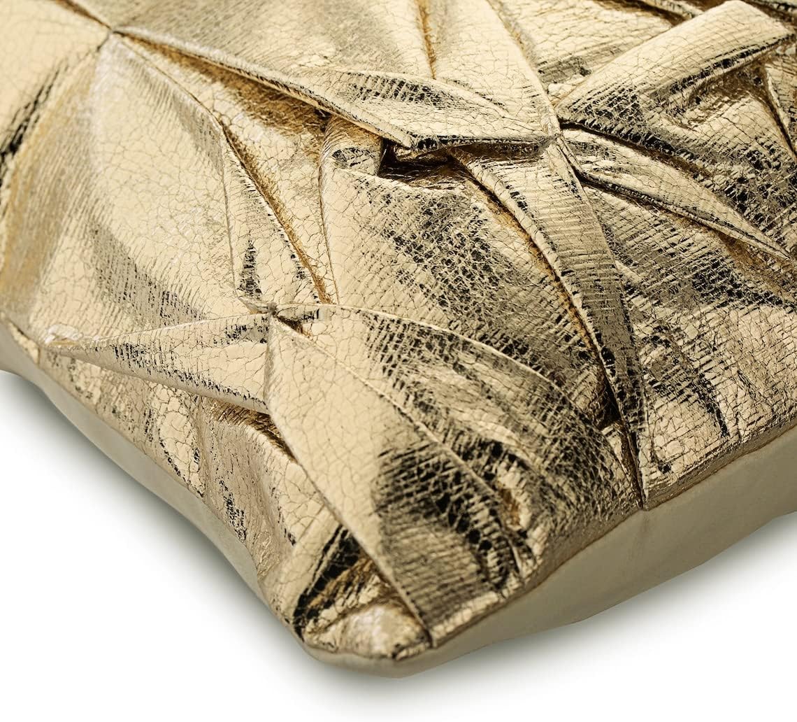 The HomeCentric Pillow Sham Cover, Gold Euro Pillow Shams, 26x26 inch (65x65 cm) Faux Leather & Suede Throw Pillow Covers, Pillow Covers with Pintucks & Textured, Solid Color, Modern - Stunning Gold