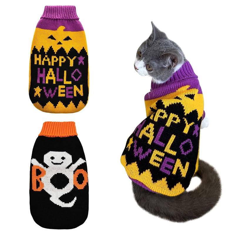 Suéter de Halloween para Cães e Gatos em Tricô Acrílico ShuRung, Pacote com 2, tamanho M