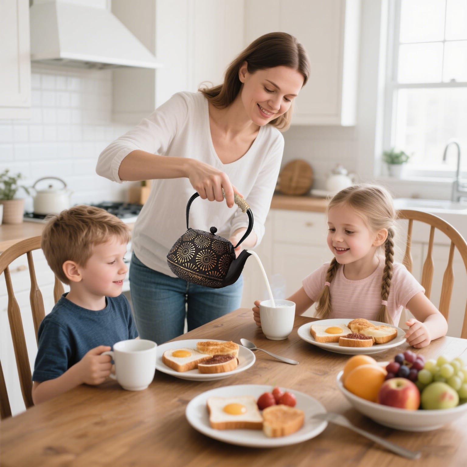 Japanese Tetsubin Cast Iron Teapot, 40oz (1200ml) Enamel-Coated Stovetop Kettle with Stainless Steel Infuser & Heat-Resistant Handle, Traditional Iron Pot for Tea Ceremony (Black Gold)