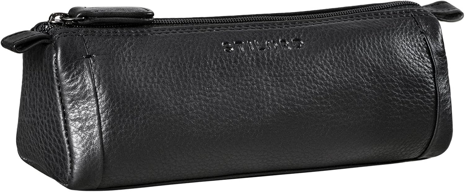 STILORD "Freddie" Vintage Leather Pencil Case Classic Pen Pouch for Women Men Stationary Slim Pen Holder Pen Sleeve Brush Case in Genuine Leather Colour:Black