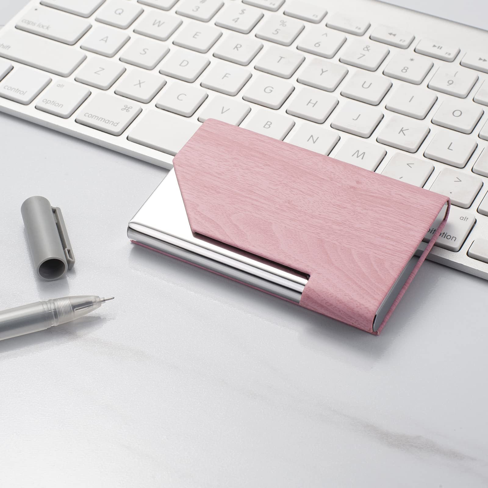 Etui na wizytówki dla kobiet i mężczyzn, skórzane etui na wizytówki z zamknięciem magnetycznym, pomieści do 20 kart, różowe