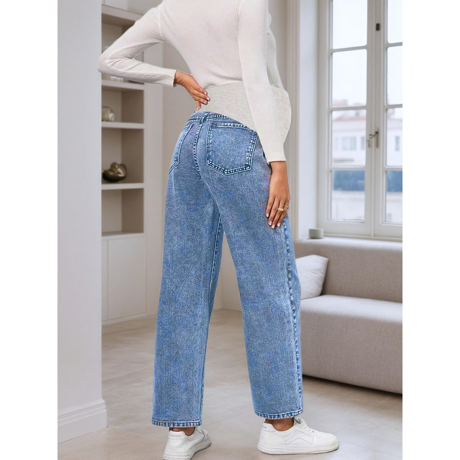 Umstandshose Damen Jeans Hohe Taille Weites Bein M-2XL Elegant Stretch Umstandsmode Schwangerschaftshose Freizeit Yogahose Frauen Lounge Hosen Freizeithose