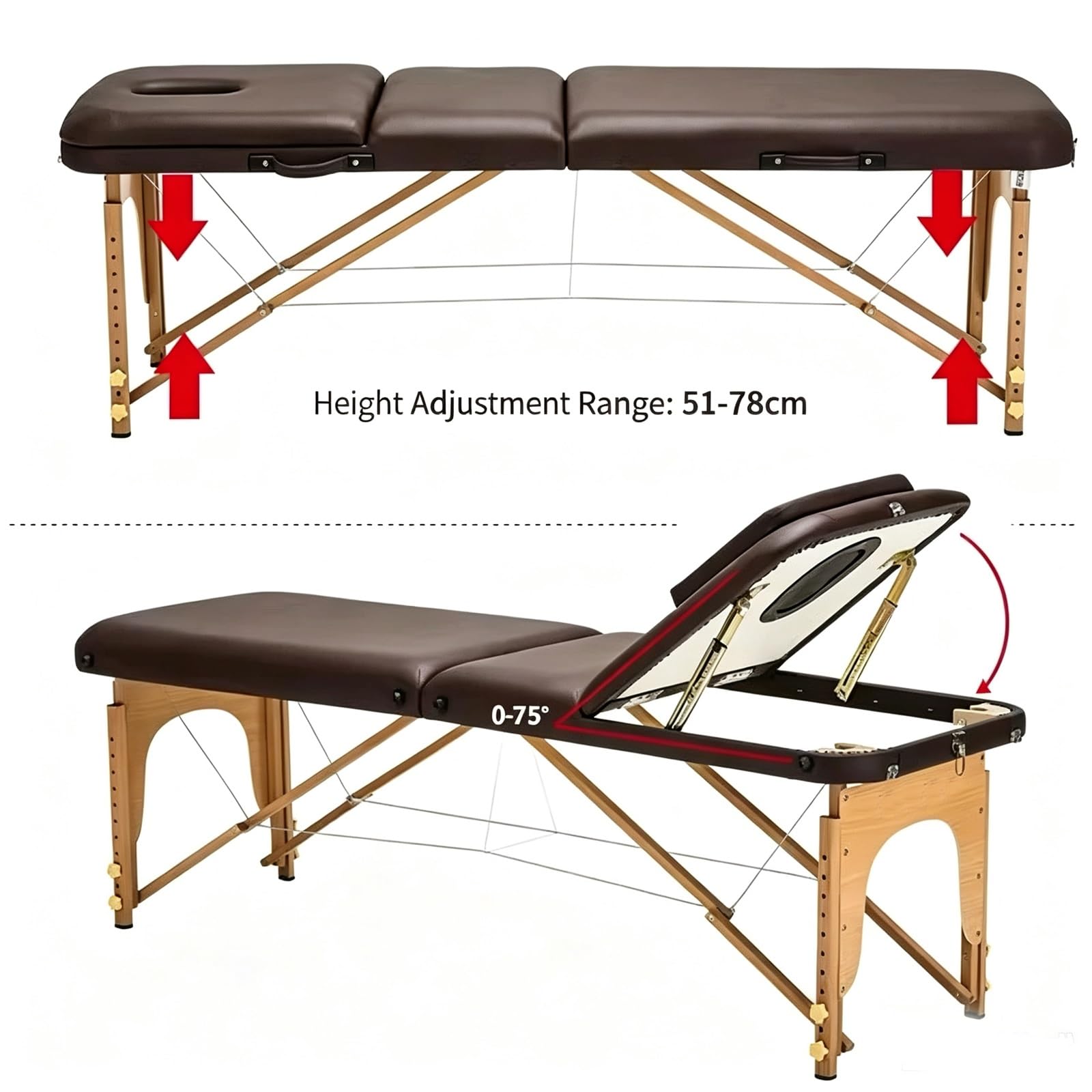 Massageliege Klappbar Tattoo Stuhl Holz Höhenverstellbar Physio | Professionelle Massageliege Inklusive Tragetasche Geeignet für Zuhause, Kosmetikstudio und Mobile Massage(Gray,70cm)