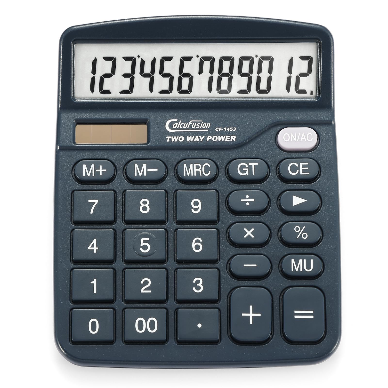 Calculadora de escritorio de 12 dígitos con pantalla grande y botones sensibles, doble potencia, solar y batería, funciones estándar para oficinas, hogar, escuelas, CF-1453