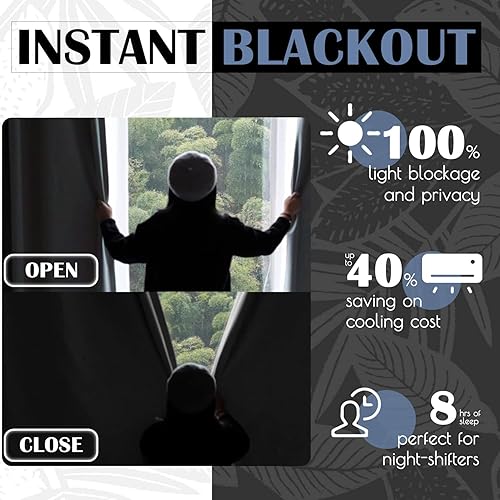 Miniatura 4 de COLLACT Cortinas 100% opacas de 84 pulgadas de largo, 2 paneles para dormitorio, cortinas con estampado de hojas de otoño para sala de estar,