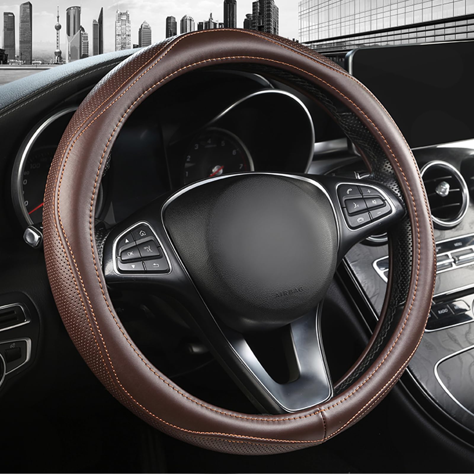 PJBTYZ genuine leather steering wheel cover