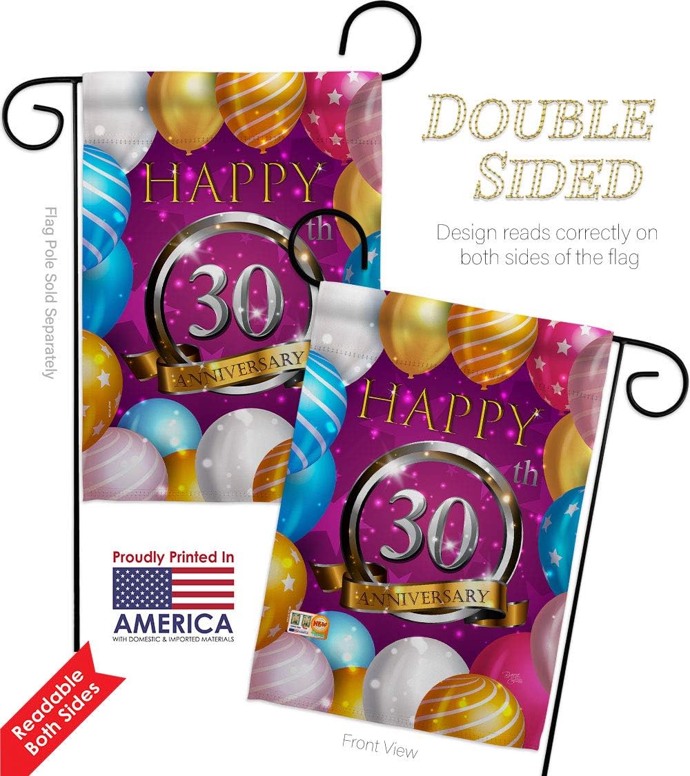 Happy 30th Anniversary Garden Flag Set Mailbox Hanger Celebration Couple Married Wedding Occasion Party Valentines Small Decorative Gift Yard House Banner Double-Sided Made In USA 13 X 18.5