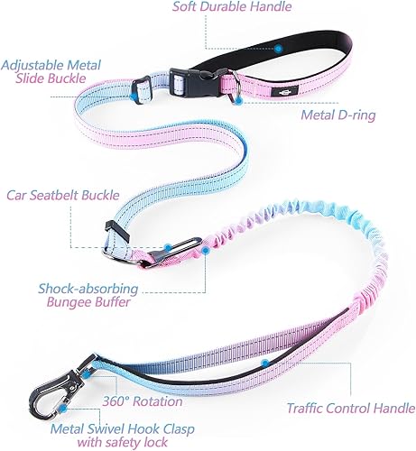 Miniatura 2 de Correa elástica para perro de alta resistencia manos libres, correa de cintura para correr sin tirones para caminar, entrenar con cinturón de