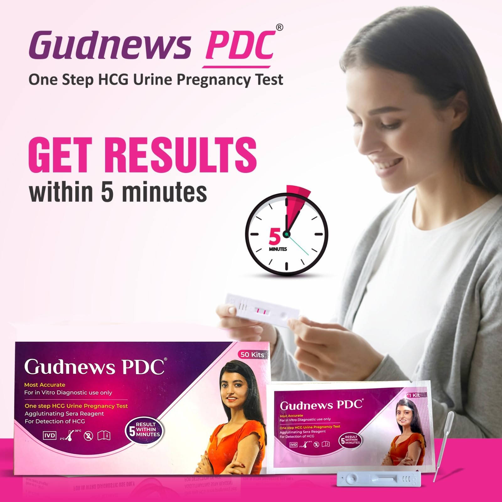 Gudnews PDC One Step HCG Urine Pregnancy Test Kit Device | Results within 5 Mins (Pack of 6) kits 3