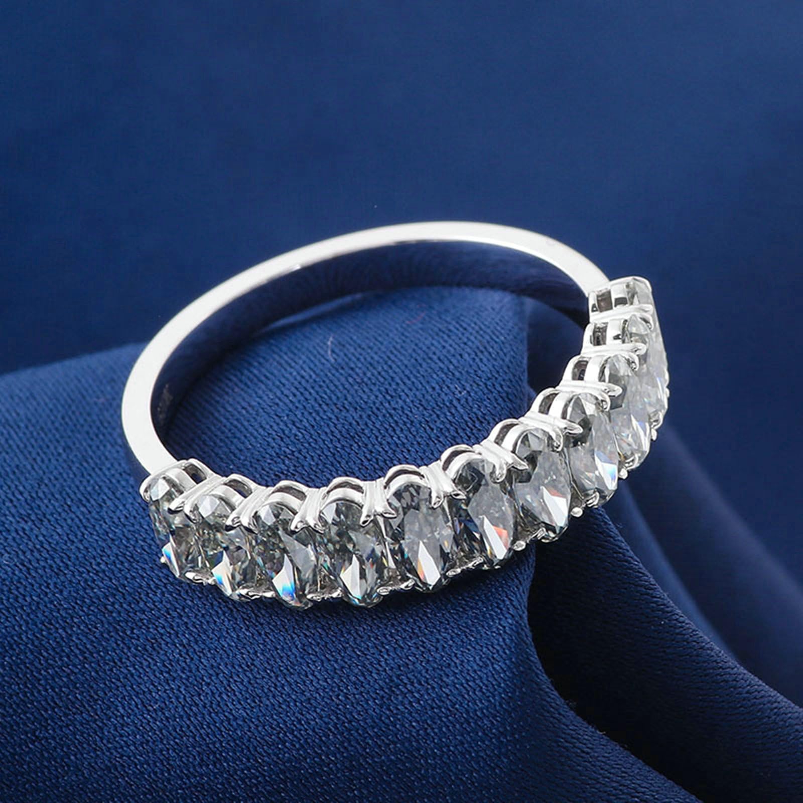 Pierścionek damski z prawdziwego złota próby 750, 18 ct, pierścionek zaręczynowy, pierścionek partnerski, pierścionek o połowie wieczności, owalne obrączki ślubne z moissanit dla kobiet, białe