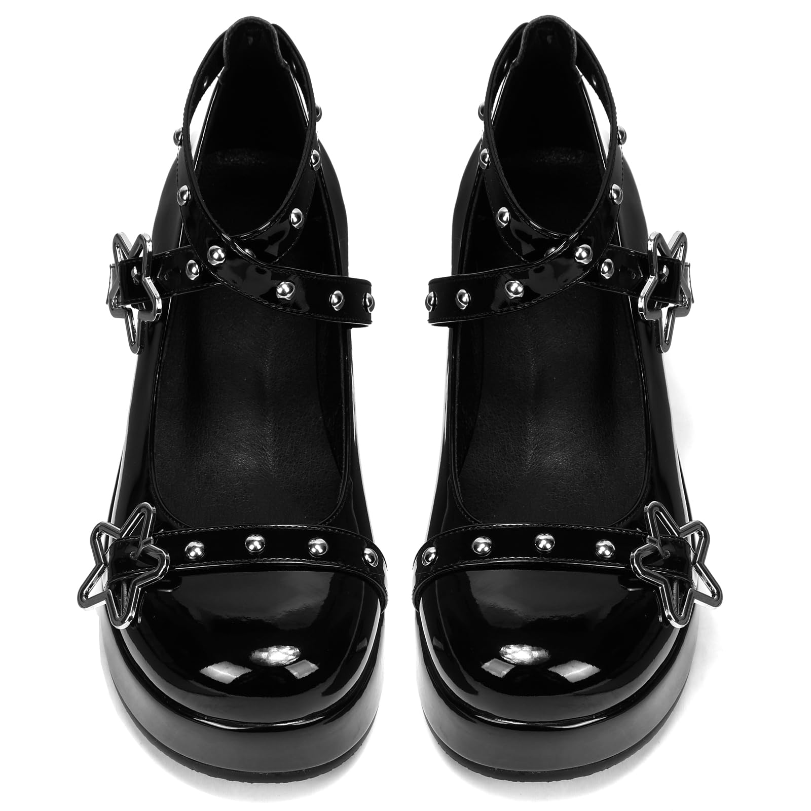 BYOMIGY Mary Jane Shoes Women Goth Platform Heels Chunky Heel Pumps with Ankle Strap Wedge Heels for Women: 6.5 E3-black 7p-4