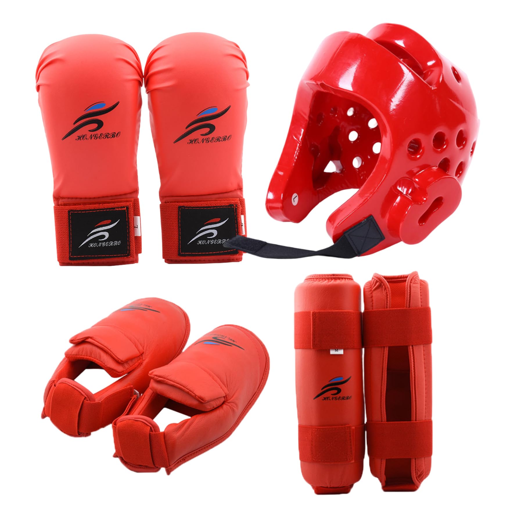 Protectora de engranaje de combate, Karate Sparring Gear Protective Polyester Taekwondo incluye 1 por ciento de casco, 1 par de guantes y par de protección de piernas, también para bicicleta, arte