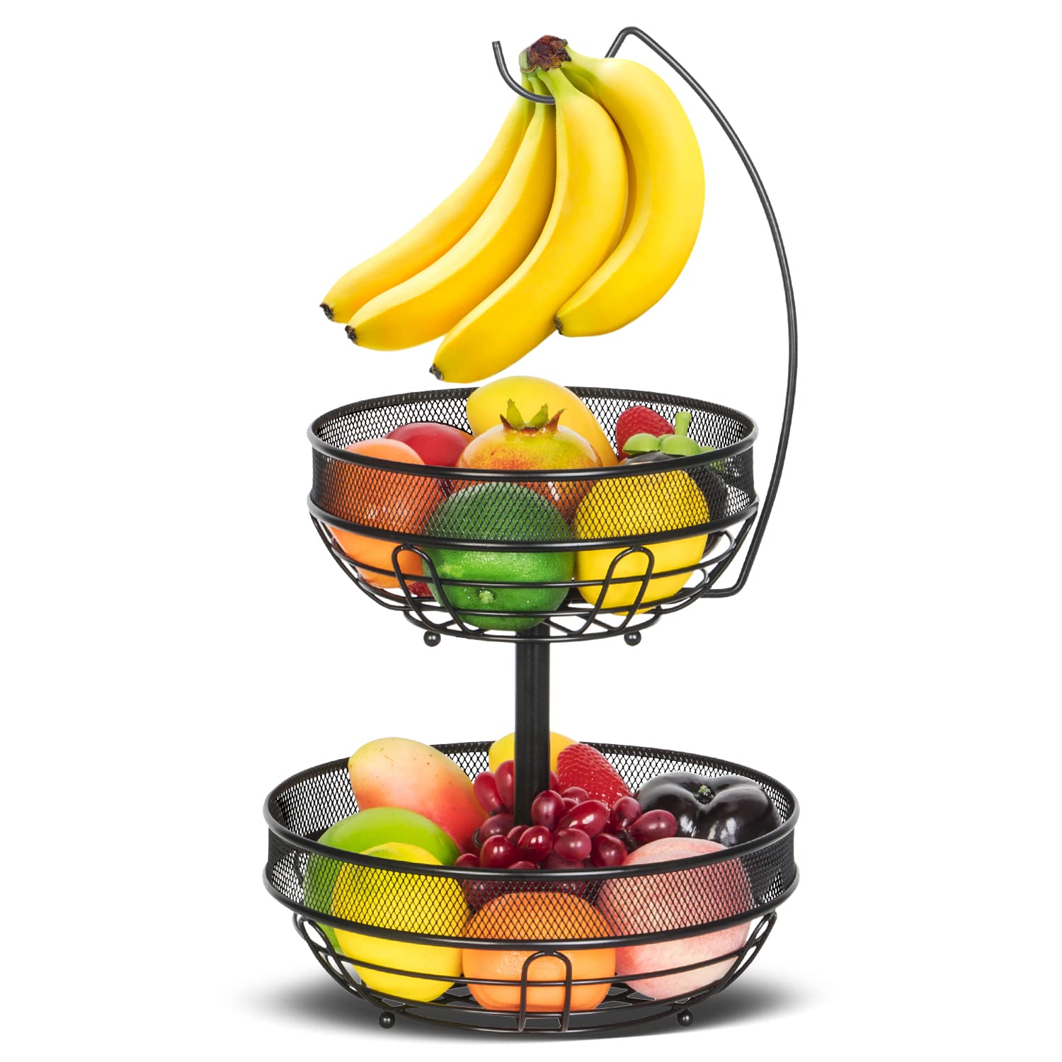 Roselife, cesto per la frutta con ciotola e gancio per le banane (oro rosa, argento, cromo) 28.5x 28.5 x 43cm Silver