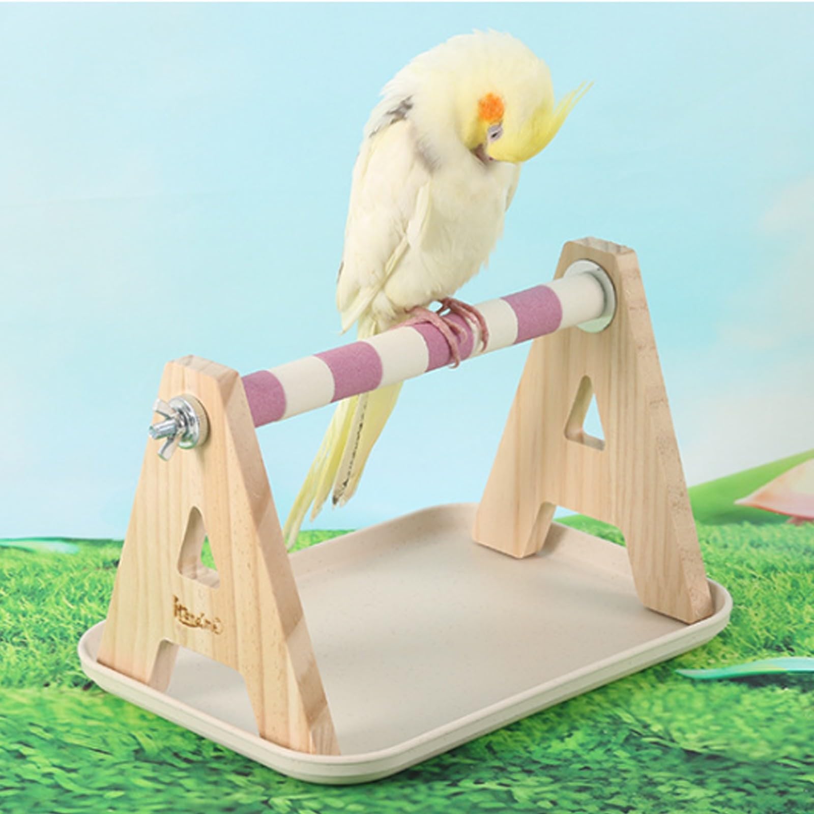 Soporte de madera natural para loros con base antideslizante para entretenimiento de pájaros, fácil movilidad, soporte para loros de madera natural