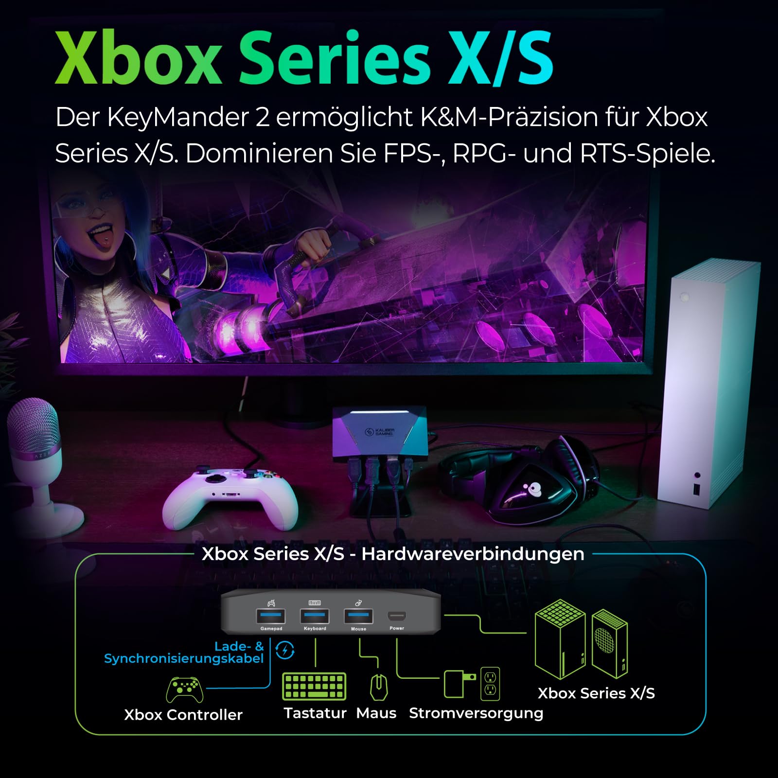 IOGEAR KeyMander 2 - Maus-/Tastatur-Switch Adapter für Xbox Series X|S, PS5 PS4 und Nintendo Switch mit Cross-Over-Funktion für Controller