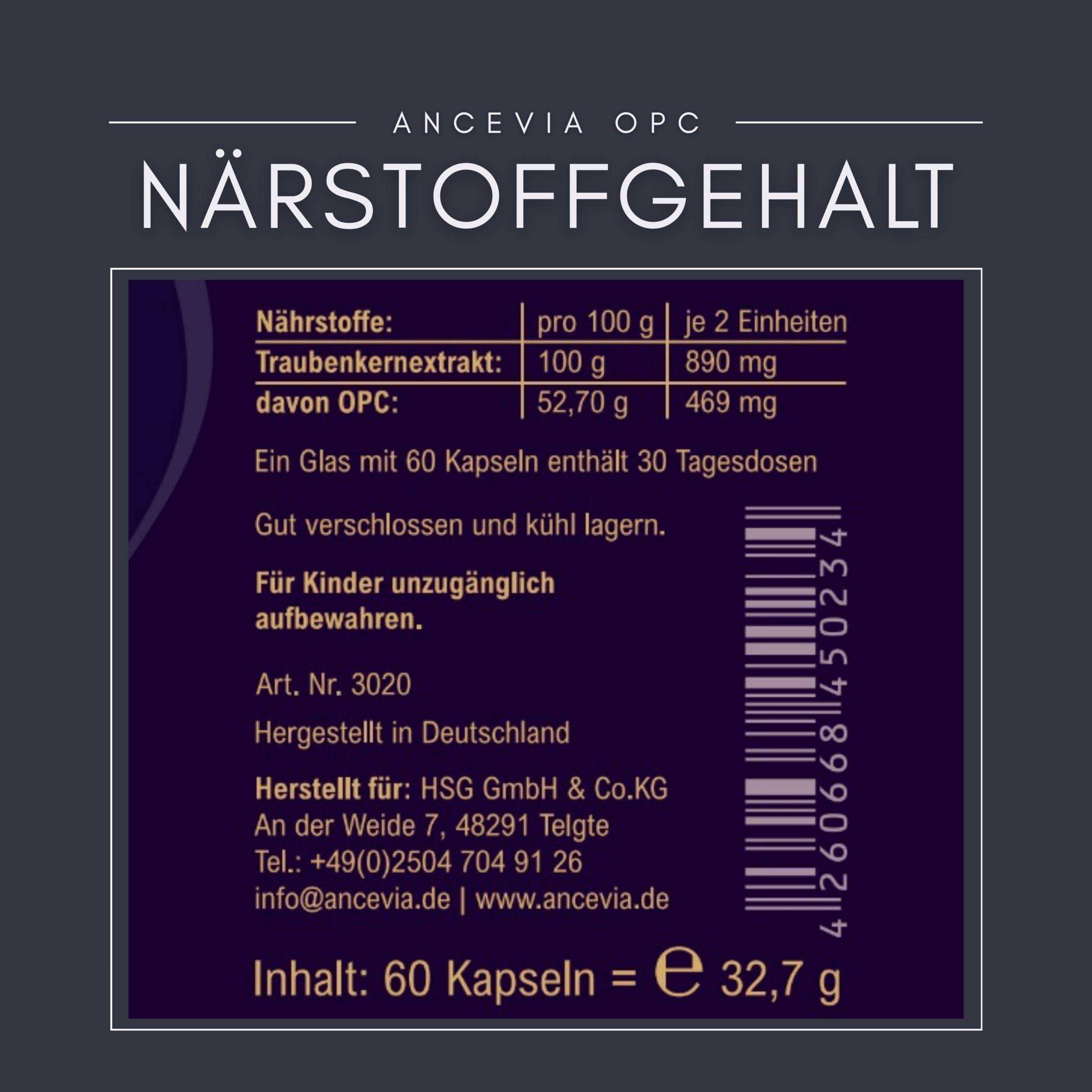 ANCEVIA OPC Traubenkernextrakt – Nahrungsergänzungsmittel – 180 Kapseln (3 x 60) – 200 mg OPC je Kapsel – vegan