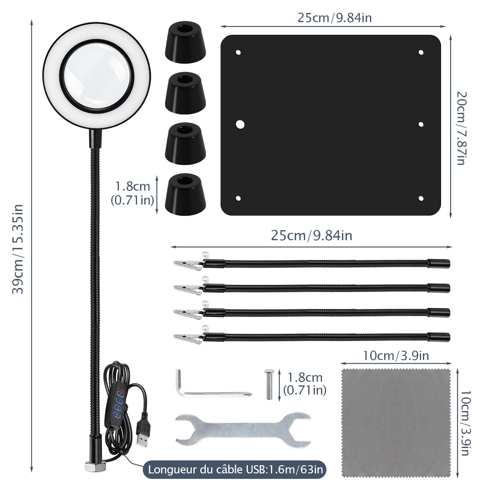 Troisième Main Soudure 6X Loupe LED Lampe 4 Bras Flexibles Support Circuit Imprimé Station de Soudage pour Bijoutier Electronicien Bricolage