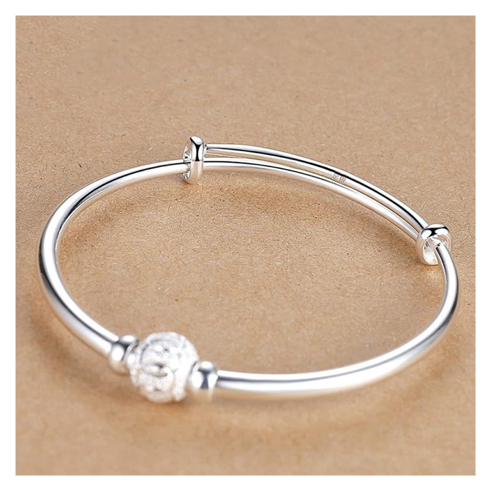 Bracciali Gioielli Bracciale in Argento for Donna Bracciale Rigido Regolabile in Argento Sterling 925 Bracciali con Perline in Argento Opaco Sterling Perline