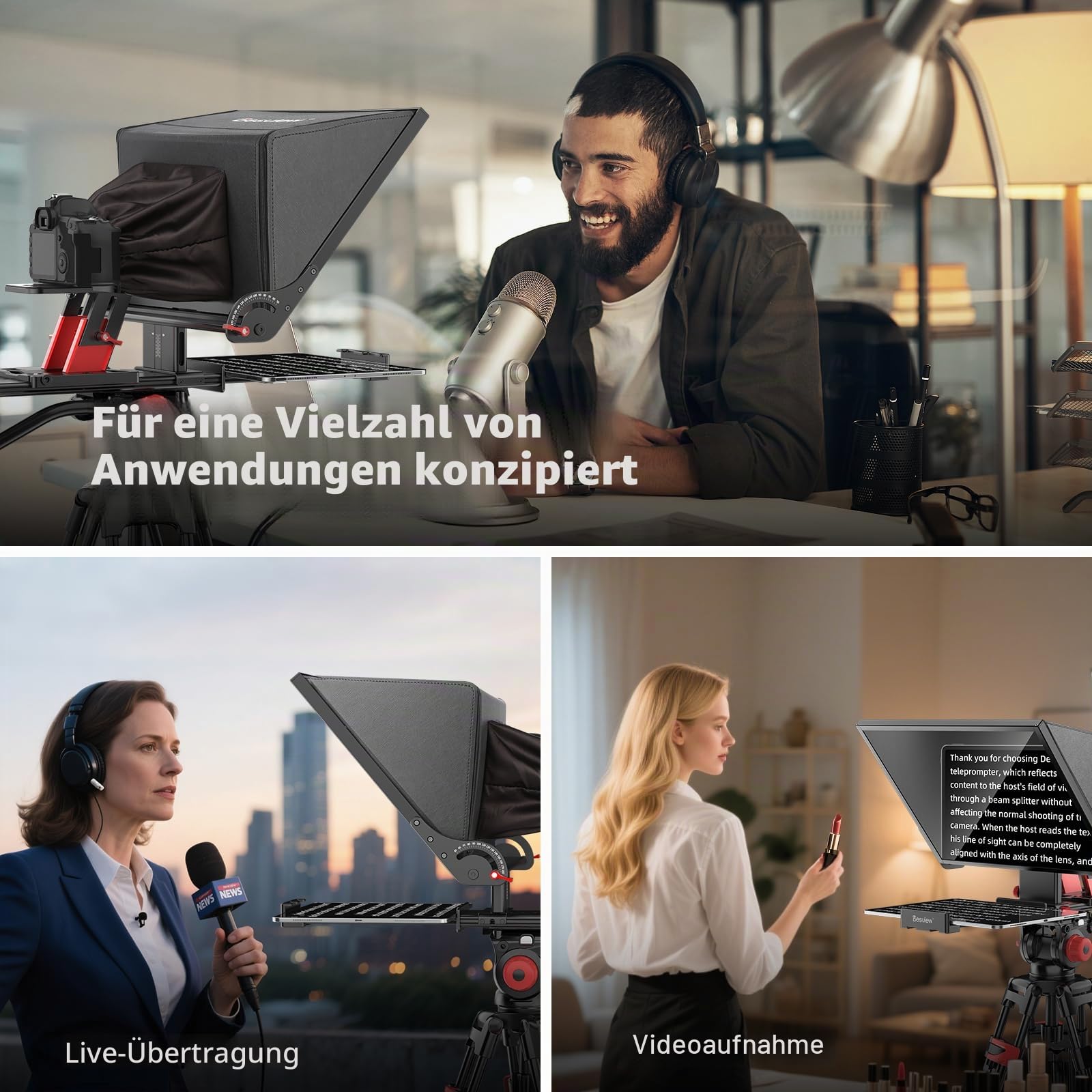 Desview P15 Aluminiumlegierung Hebbarer Teleprompter, 15 Zoll Prompter für iPad Tablet Smartphone DSLR Kamera, Kompatibel mit iOS Android, Fernbedienung und App für Videoaufnahmen, Live-Streaming
