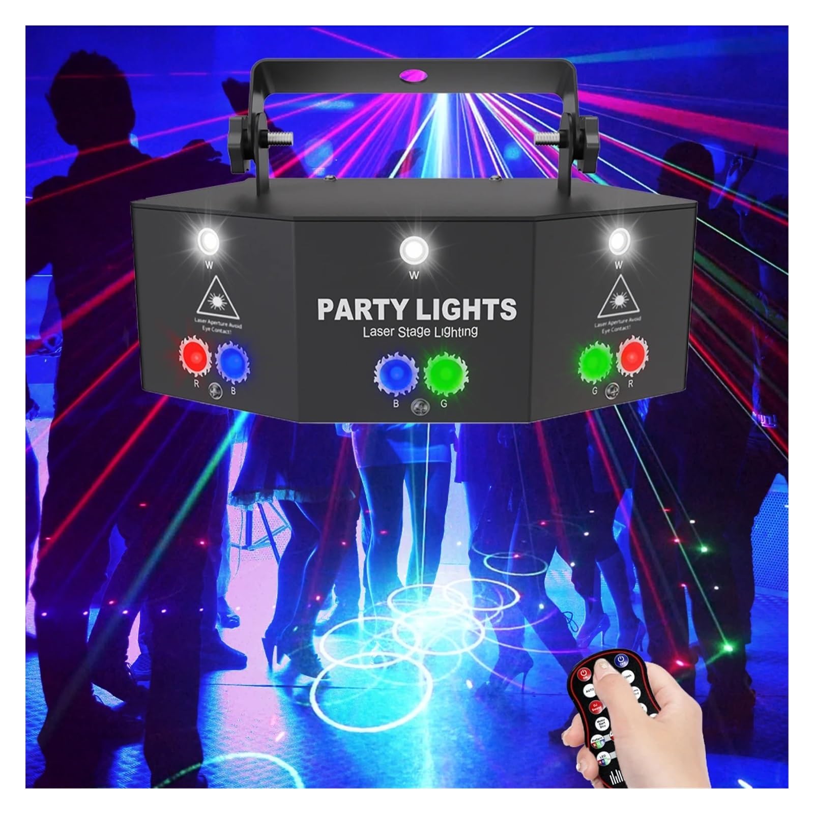 Bühnenbeleuchtung, 15 EYE RGB Disco DJ Beam Lichtprojektor Remote Strobe Bühnenbeleuchtung Effekt Weihnachtsfeier Urlaub Halloween Lichter(9 Hole RGB Laser)