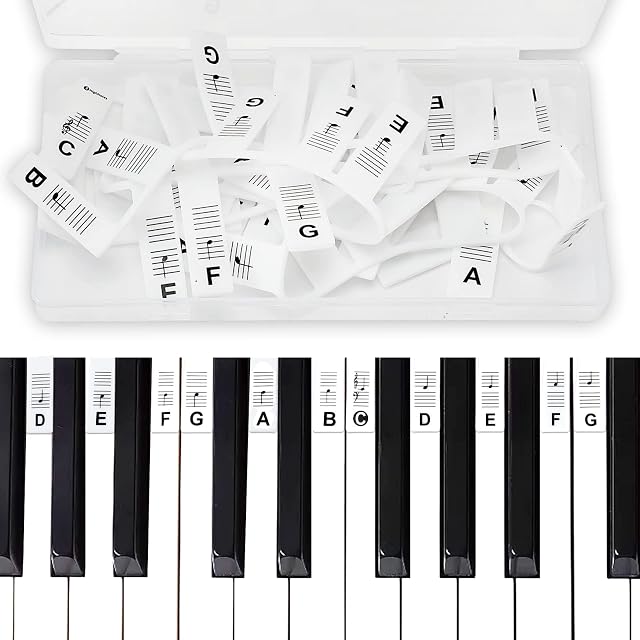Removable Piano Keyboard Note Stickers, Silicone Piano Note Guide for Beginners, 88-Key Full Size Piano Keyboard Stickers for Kids, Reusable Keyboard Note Labels with Box (Classic Black)